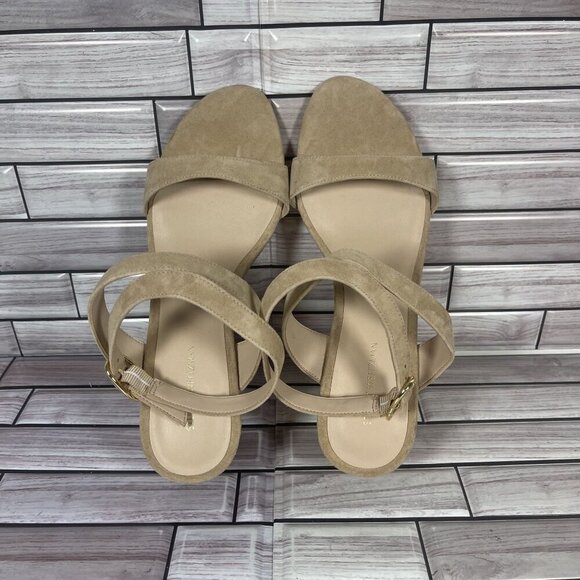 Stuart Weitzman Ave 75 Beige Suede Strappy Wedge Sandals Sandlewood Size 10-NEW - Picture 5 of 8